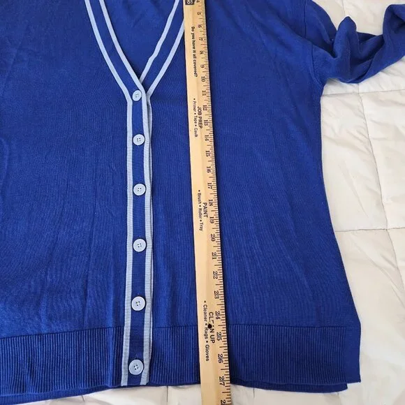 TALBOTS Women's Girlfriend Enamel Blue Button Up V-neck Cardigan Size XLP - Picture 4 of 8